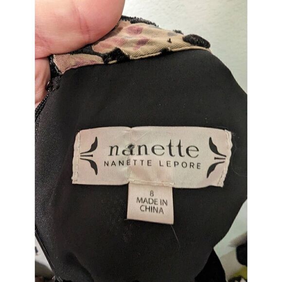 Women's Nanette Lepore Sz 8 Moody Romance Black and Pink Floral Velvet Dress - Picture 14 of 16